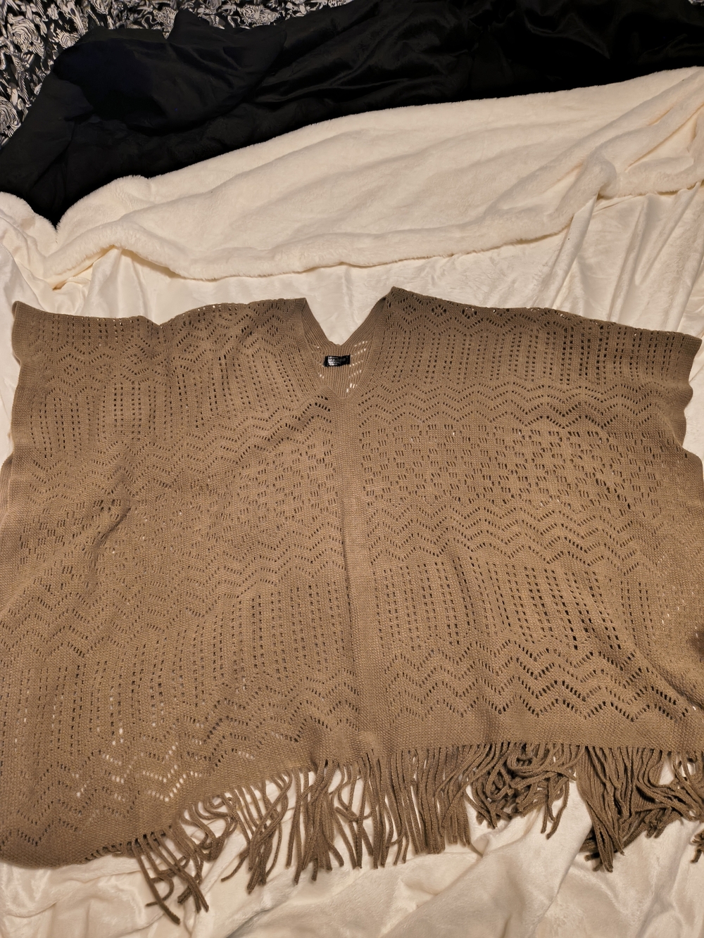 Brown Open-Knit Fringe Women’s Sweater
